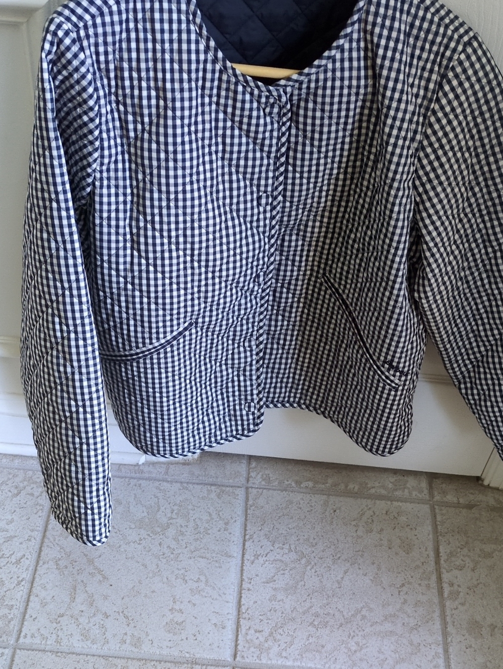 Barbour - Like New Navy and White Gingham Quited Jacket